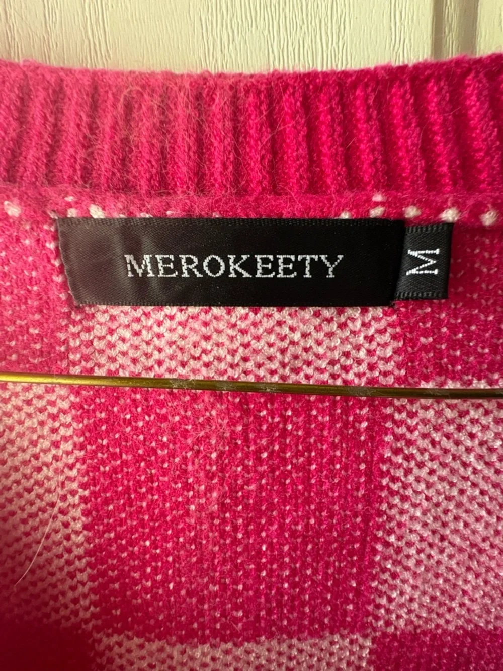 MEROKEETY Pink Check Crewneck Sweater - Picture 3 of 4